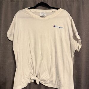 Champion Women's Short Sleeve White Tee with Tie-Front